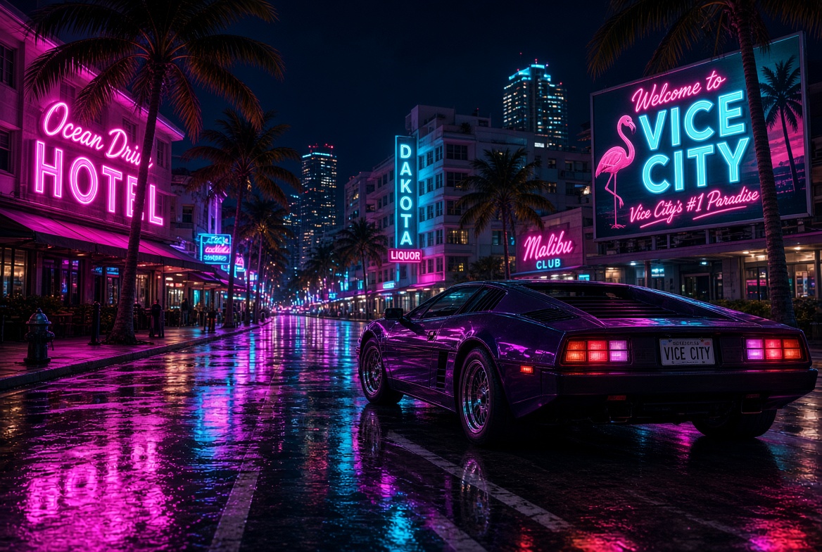 Neon Vice City night